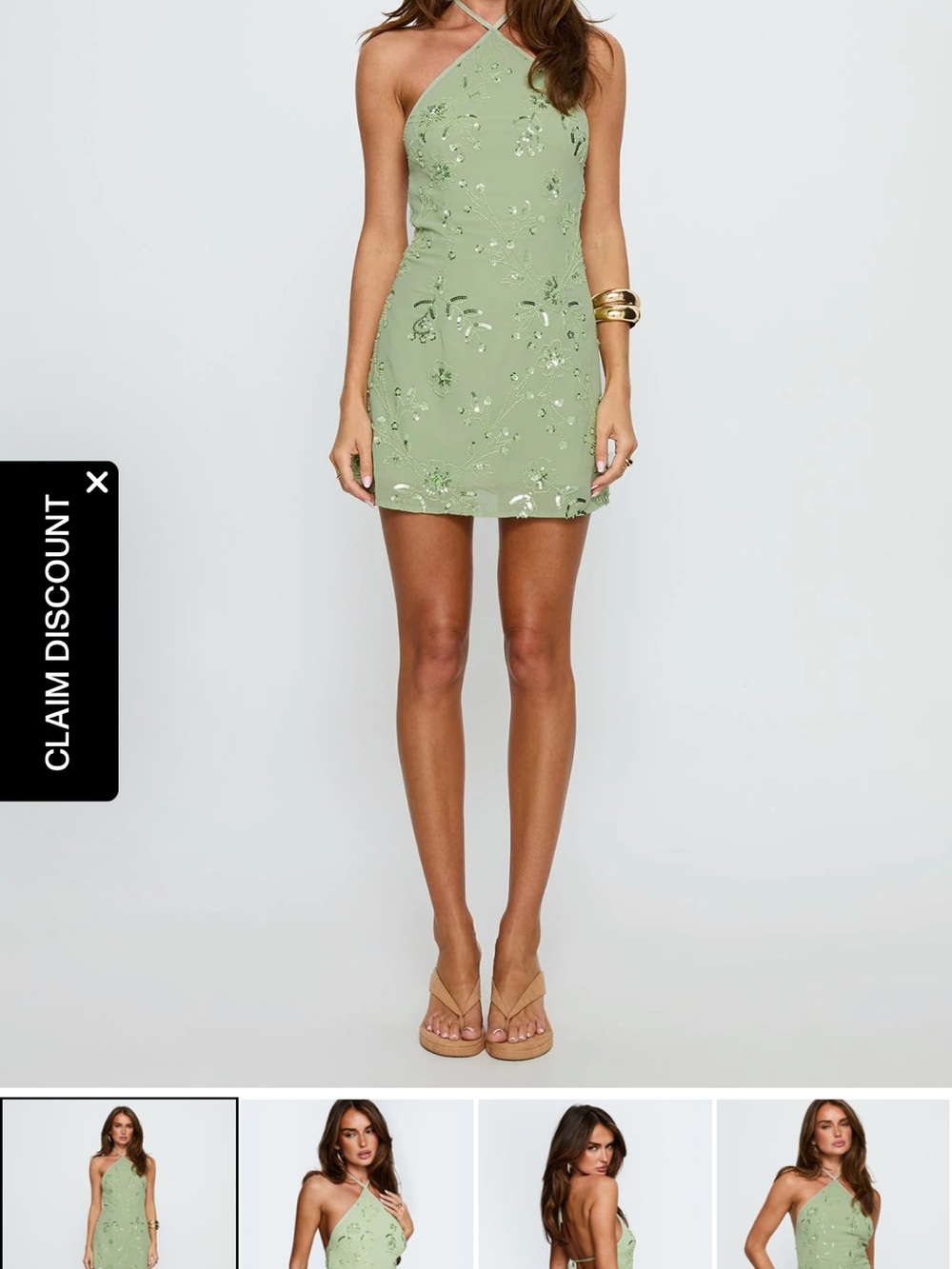 Princess Polly Strappy Halter Mini Dress in Sage Green